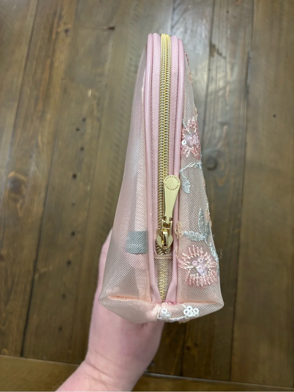 Vince Camuto Blush Pink Floral Sequin Cosmetic Bag